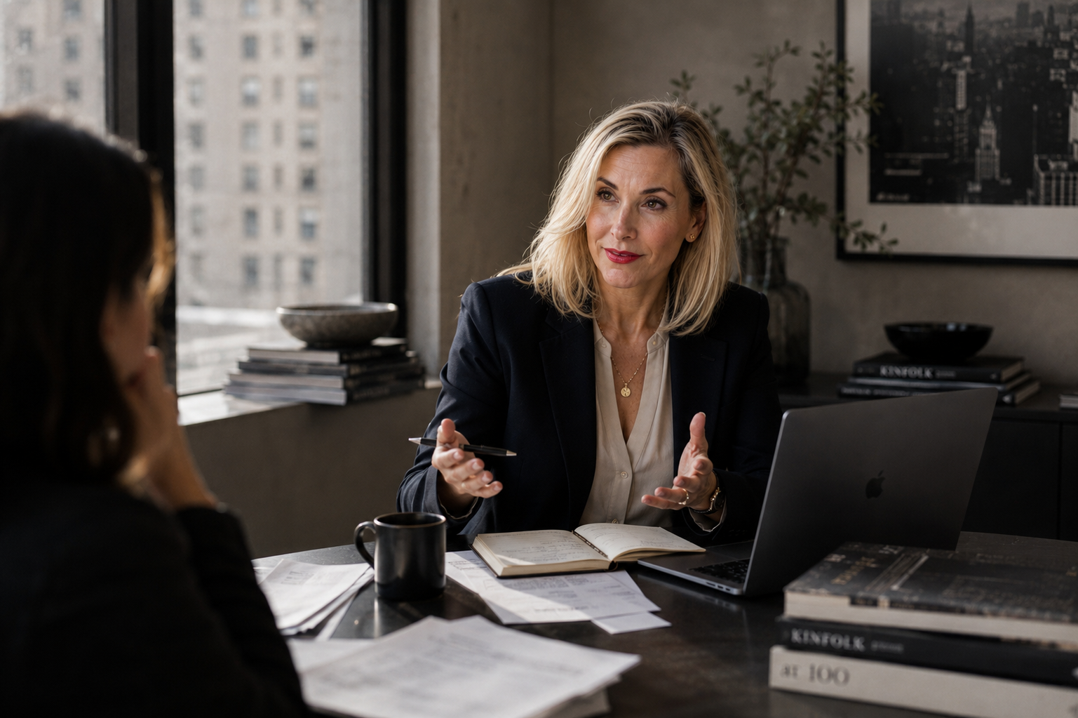 Jennifer Neeley advising a client across a conference table